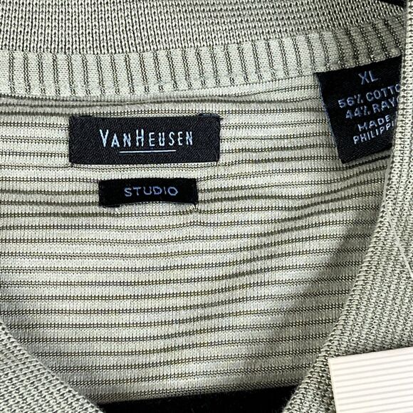 Van Heusen Studio Polo Shirt Mens Extra Large Green Striped Knit Short Sleeve - Picture 4 of 8